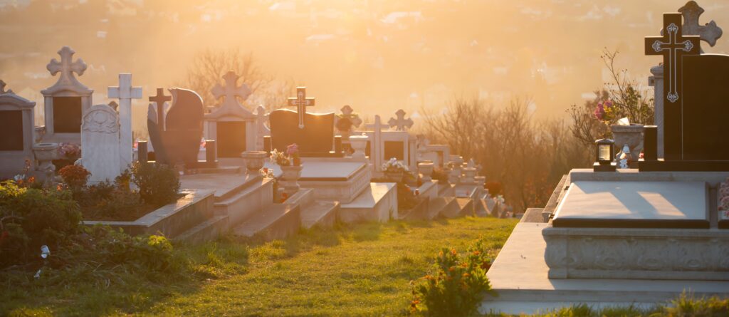Cemetery in magic sunset light